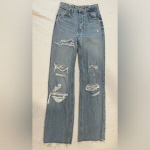 Zara Straight Leg Distressed High Rise Jeans